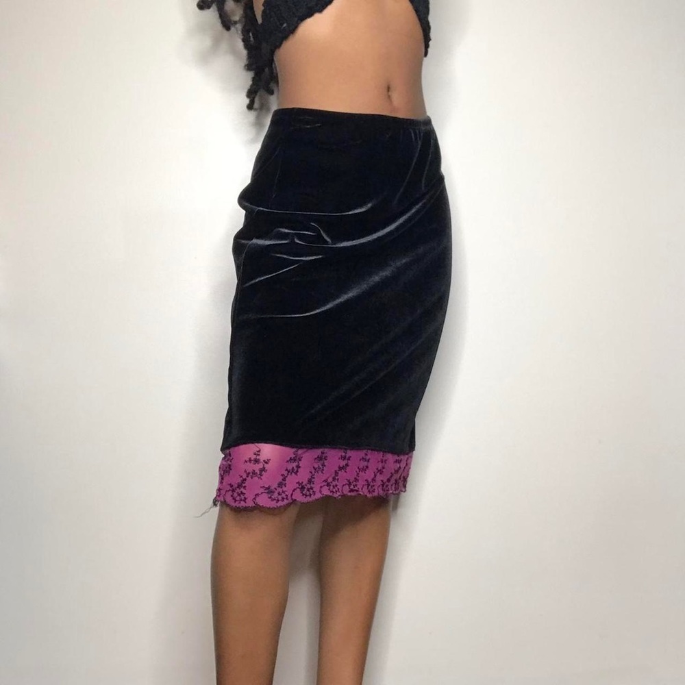 Vintage 90s Lace Black Velvet Skirt
